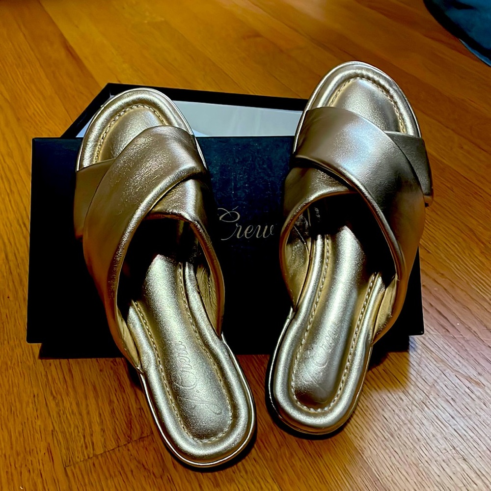J Crew Menorca padded cross-strap sandals in metallic gold leather - make offer